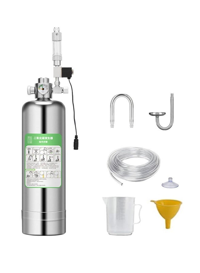 PK Aquarium CO2 Kit, 2L Capacity Reactor With Regulator, Easy-To-Use, High-Efficiency,Durable For Aquarium Decoration Silver - Image 1