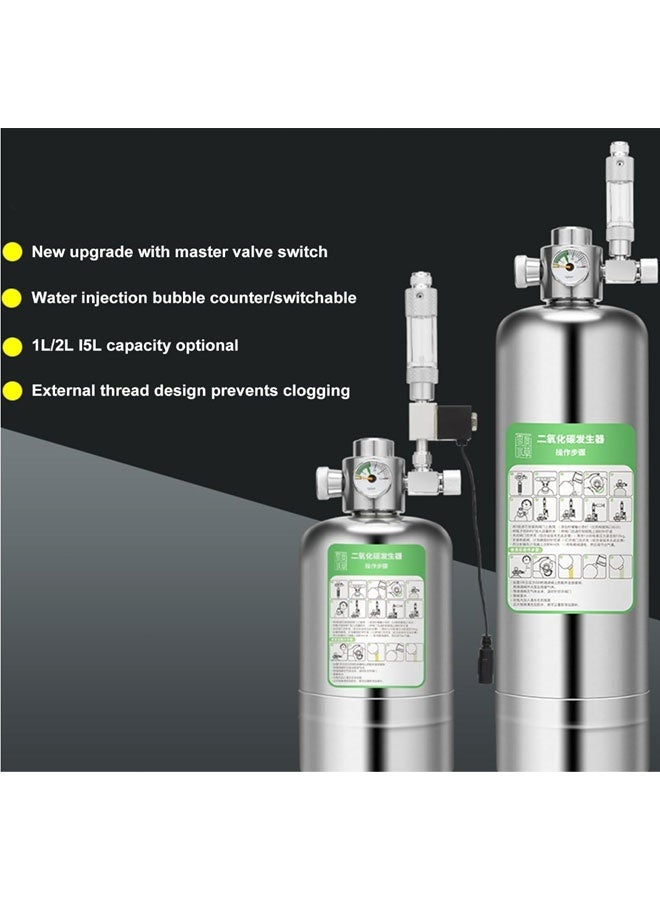 PK Aquarium CO2 Kit, 2L Capacity Reactor With Regulator, Easy-To-Use, High-Efficiency,Durable For Aquarium Decoration Silver - Image 3