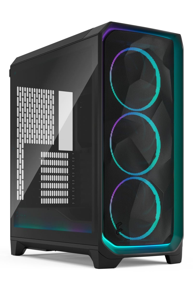 Fractal Design Meshify 3 Ambience Pro RGB Mid-Tower ATX Case Black Steel Frame with Light Tint Tempered Glass, 3x 140mm Momentum RGB PWM Fans, 100-LED RGB Lighting, Adjust Pro RGB/Fan Hub, USB-C 20Gbps Front I/O, Advanced Cable Management, High Airflow Mesh Front Panel, Black | FD-C-MES3A-03 - Image 1