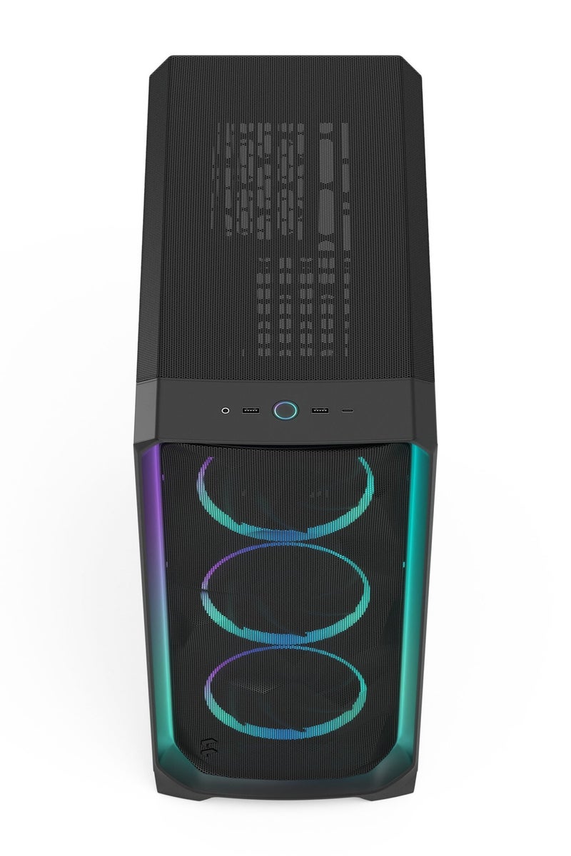 Fractal Design Meshify 3 Ambience Pro RGB Mid-Tower ATX Case Black Steel Frame with Light Tint Tempered Glass, 3x 140mm Momentum RGB PWM Fans, 100-LED RGB Lighting, Adjust Pro RGB/Fan Hub, USB-C 20Gbps Front I/O, Advanced Cable Management, High Airflow Mesh Front Panel, Black | FD-C-MES3A-03 - Image 4