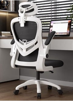 CityRiya-Long Office Chair Ergonomic Computer Desk Chairs Executive Breathable Gaming Chair Mesh Chair with Adjustable High Back Game Chair Flip-up Armrests Lumbar Support Swivel PC Chair for Home Office（v3-white）  - Image 1