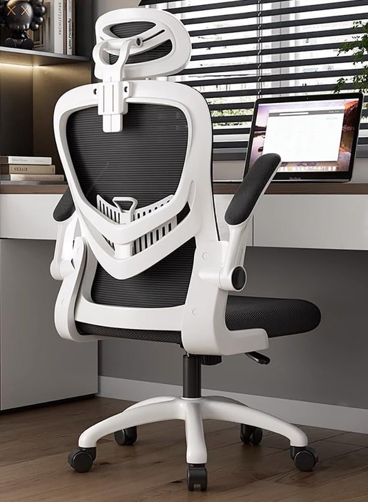 CityRiya-Long Office Chair Ergonomic Computer Desk Chairs Executive Breathable Gaming Chair Mesh Chair with Adjustable High Back Game Chair Flip-up Armrests Lumbar Support Swivel PC Chair for Home Office（v3-white） - Image 1