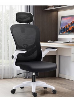CityRiya-Long Office Chair Ergonomic Computer Desk Chairs Executive Breathable Gaming Chair Mesh Chair with Adjustable High Back Game Chair Flip-up Armrests Lumbar Support Swivel PC Chair for Home Office（v3-white）  - Image 2