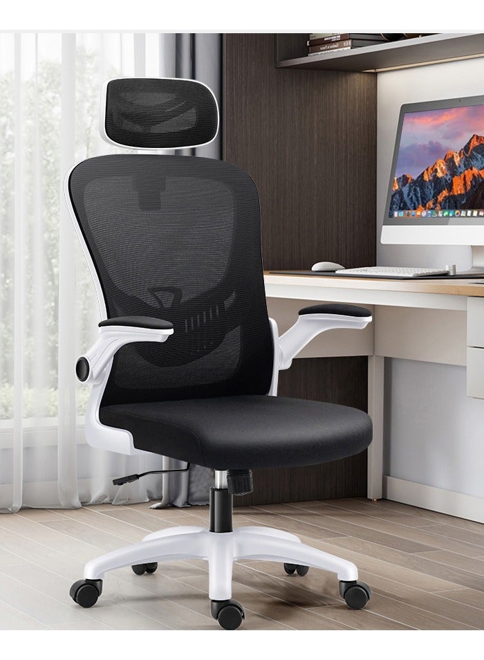 CityRiya-Long Office Chair Ergonomic Computer Desk Chairs Executive Breathable Gaming Chair Mesh Chair with Adjustable High Back Game Chair Flip-up Armrests Lumbar Support Swivel PC Chair for Home Office（v3-white） - Image 2