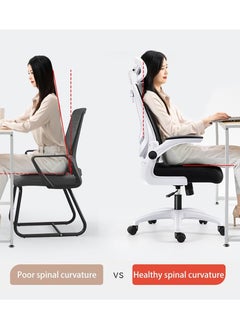 CityRiya-Long Office Chair Ergonomic Computer Desk Chairs Executive Breathable Gaming Chair Mesh Chair with Adjustable High Back Game Chair Flip-up Armrests Lumbar Support Swivel PC Chair for Home Office（v3-white）  - Image 3