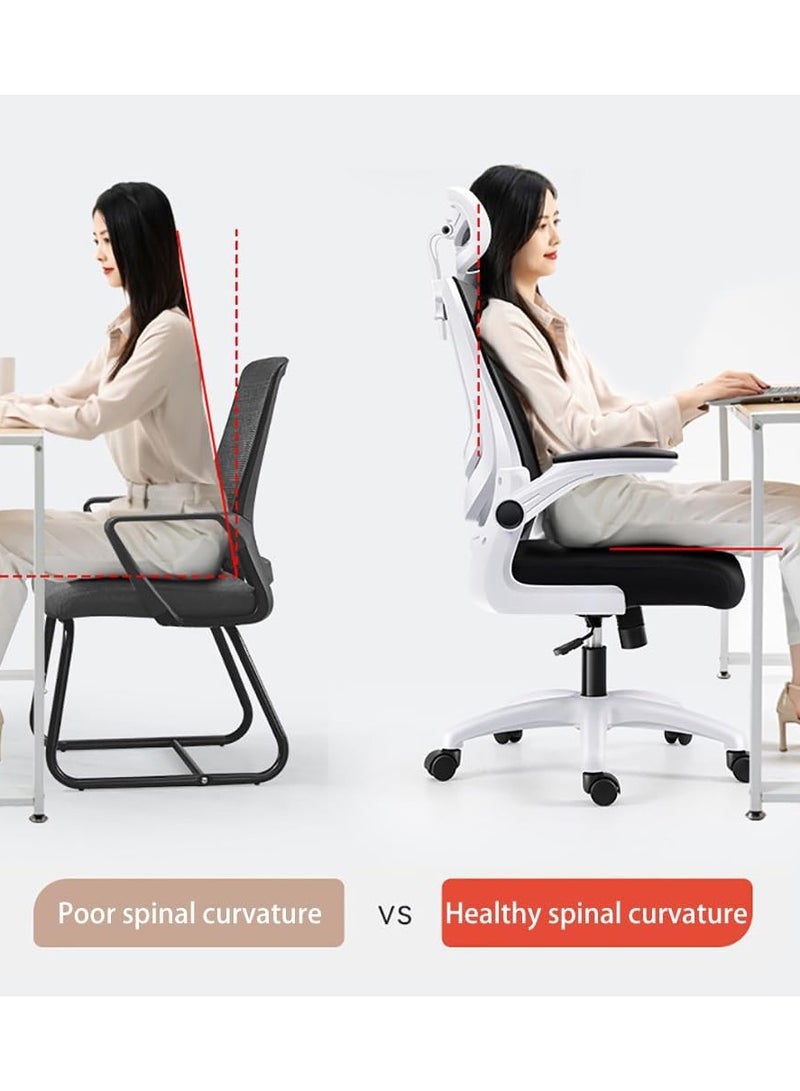 CityRiya-Long Office Chair Ergonomic Computer Desk Chairs Executive Breathable Gaming Chair Mesh Chair with Adjustable High Back Game Chair Flip-up Armrests Lumbar Support Swivel PC Chair for Home Office（v3-white） - Image 3