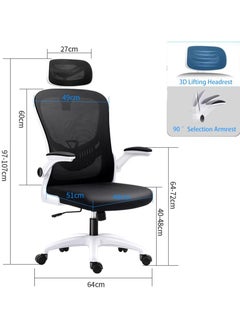 CityRiya-Long Office Chair Ergonomic Computer Desk Chairs Executive Breathable Gaming Chair Mesh Chair with Adjustable High Back Game Chair Flip-up Armrests Lumbar Support Swivel PC Chair for Home Office（v3-white）  - Image 4