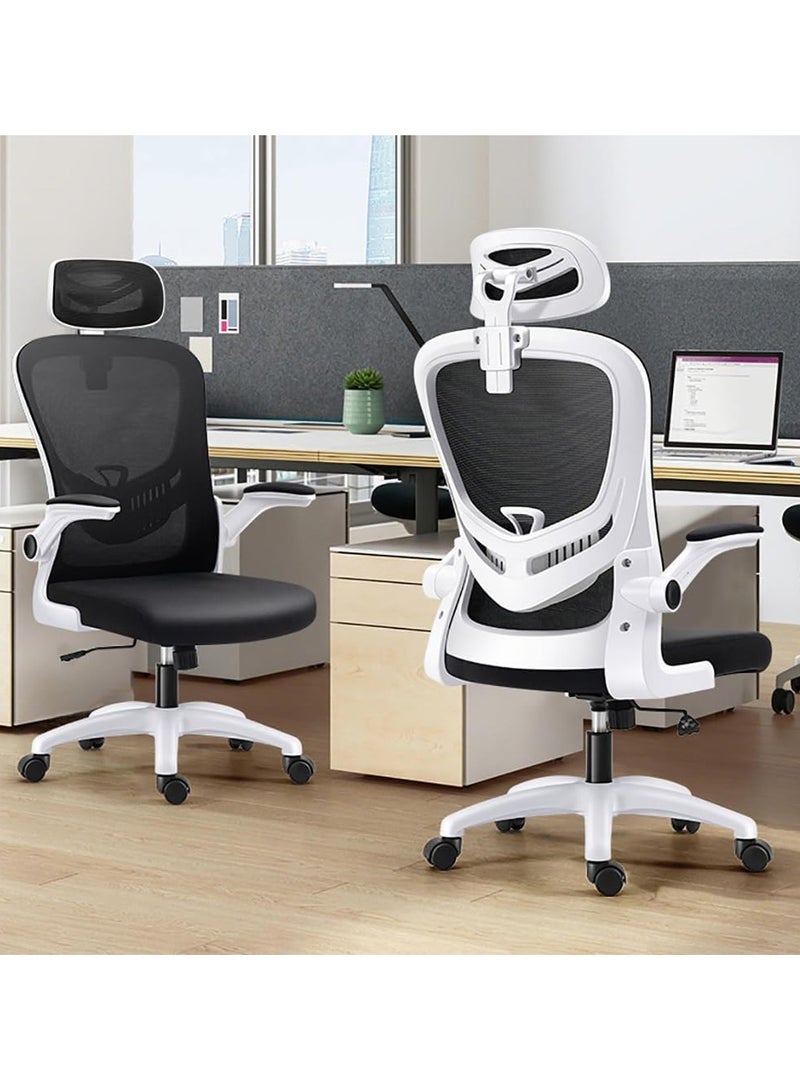 CityRiya-Long Office Chair Ergonomic Computer Desk Chairs Executive Breathable Gaming Chair Mesh Chair with Adjustable High Back Game Chair Flip-up Armrests Lumbar Support Swivel PC Chair for Home Office（v3-white） - Image 5