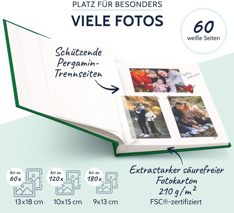 Goldbuch Summertime Trend 24806 Photo Album, 25 x 25 cm, Photo Book with 60 White Pages & Glassine Dividers, Linen Photo Album, Memory Album, Dark Green - Image 4