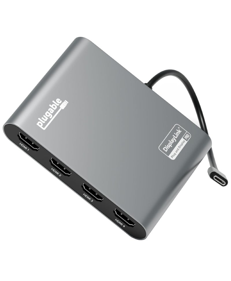 Plugable USB C to Quad HDMI 4K Adapter with 100W PD PassThough Power Delivery for Windows Mac M1M2M3M4 Thunderbolt and USBC Laptops TAA DisplayLink Pro Driver Required USBC7400H4 - Image 2