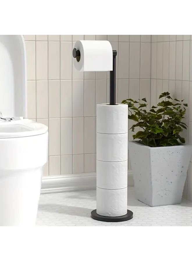 Black Stainless Steel Freestanding Toilet Paper Holder Large Capacity Modern Minimalist Design - Image 5