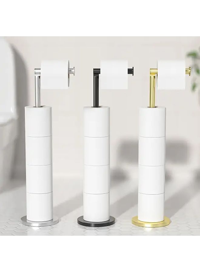 Black Stainless Steel Freestanding Toilet Paper Holder Large Capacity Modern Minimalist Design - Image 4