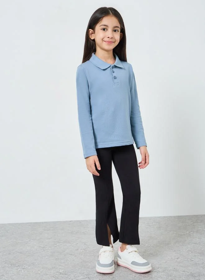 Styli Kids Light Blue Long Sleeve Polo T-Shirt