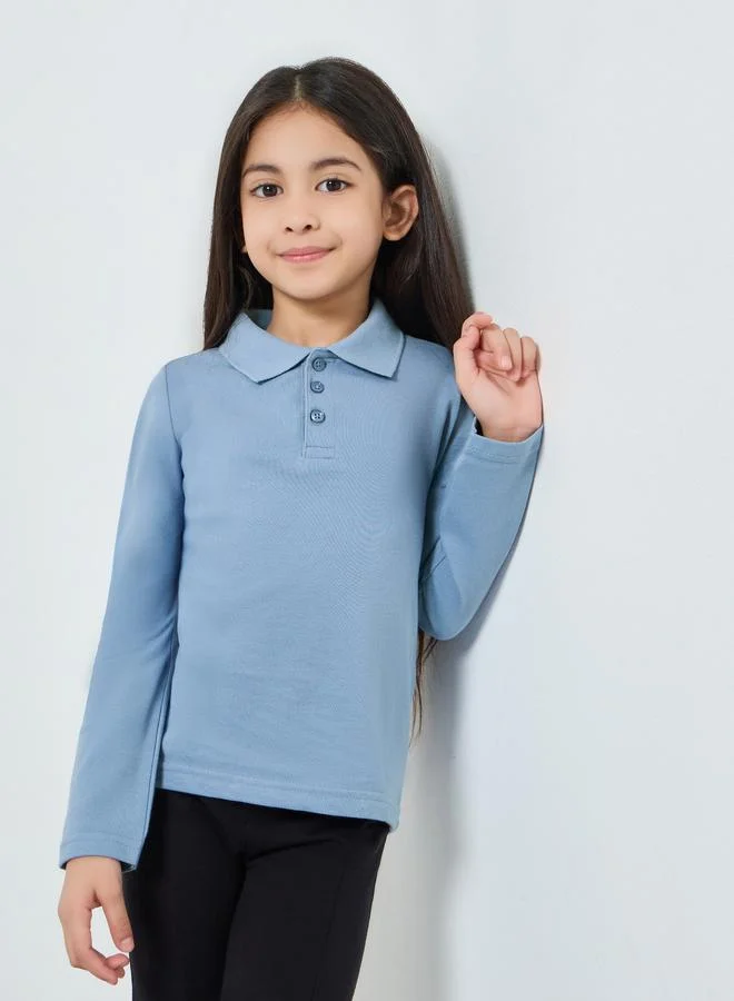 Styli Kids Light Blue Long Sleeve Polo T-Shirt