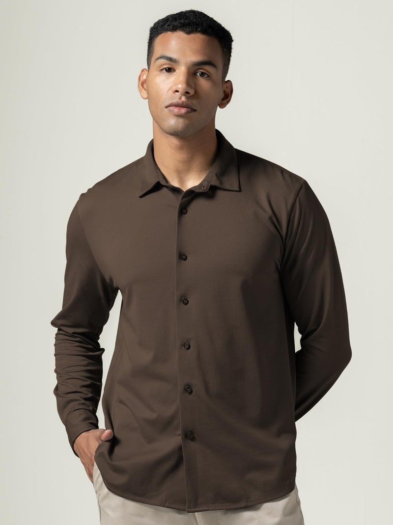 DAMENSCH Constant Cotton Thermoregulating Pique Full Shirts-Coffee Brown-XXL - Image 4
