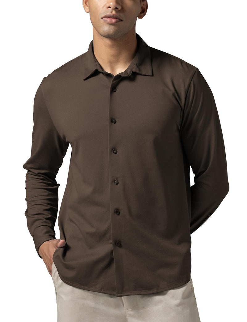 DAMENSCH Constant Cotton Thermoregulating Pique Full Shirts-Coffee Brown-XXL - Image 1