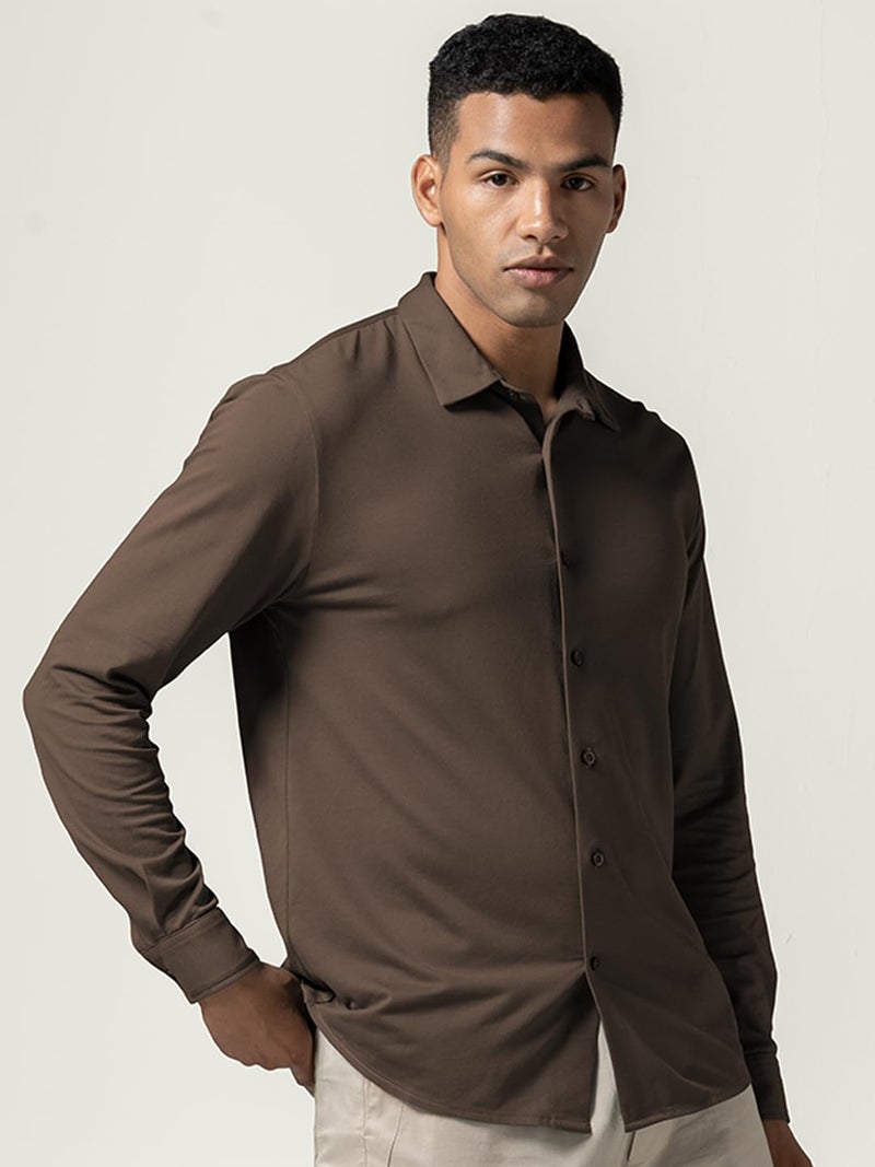 DAMENSCH Constant Cotton Thermoregulating Pique Full Shirts-Coffee Brown-XXL - Image 5