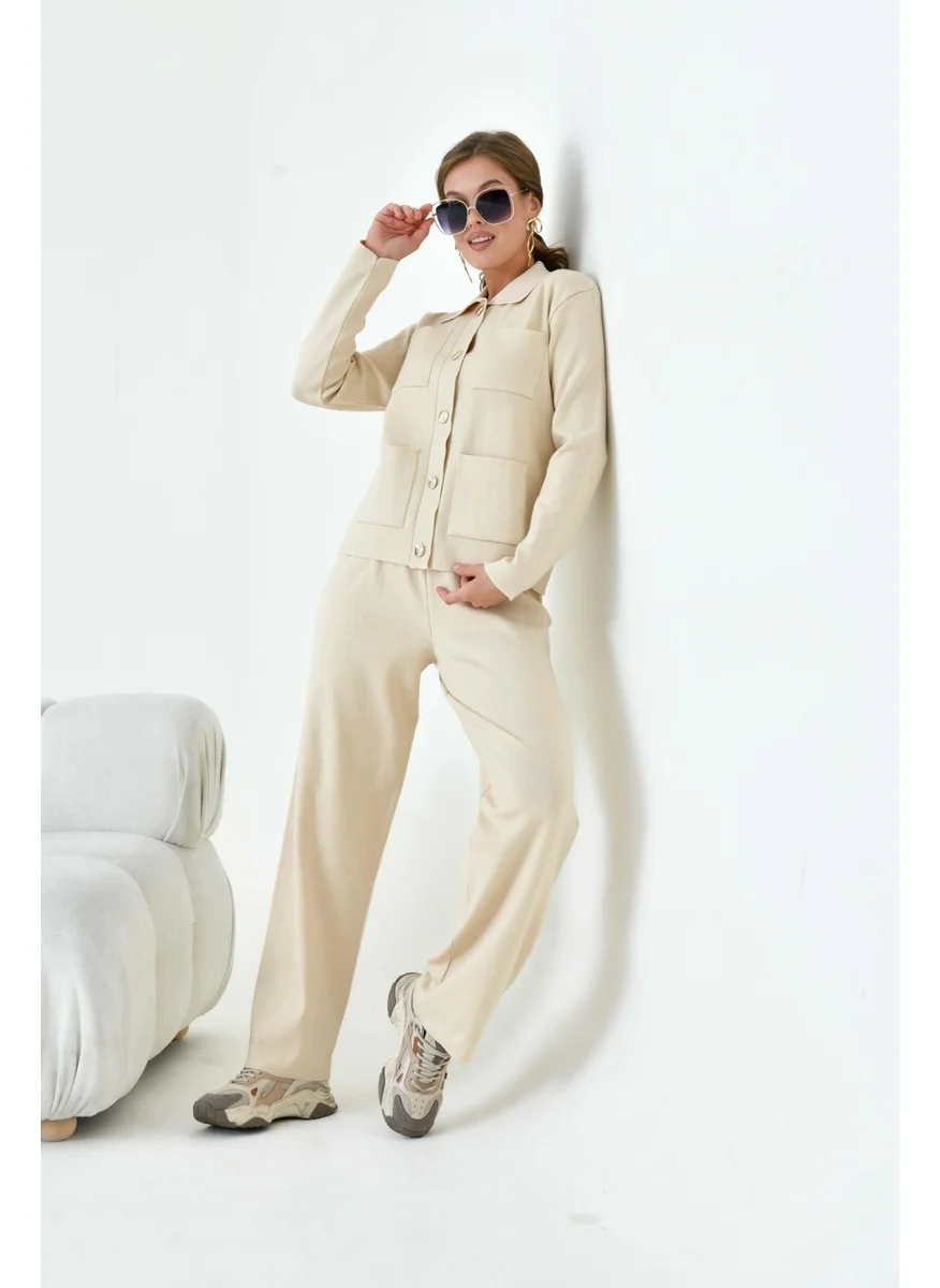 جارمي Women's Pocket Detailed Two Piece Suit Beige