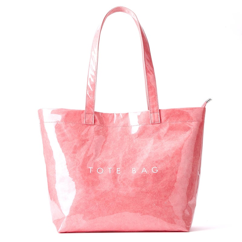KALIDI PVC Zipper Tote Bag, Kraft Paper Beach Bag Large Hobo Carry All Travel Shopping Handbag Plastic Shoulder Bag (Pink) - Image 1