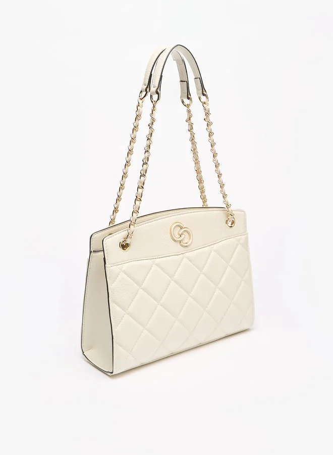 Celeste Women's Quilted Tote Bag with Chain Accented Strap and Zip Closure