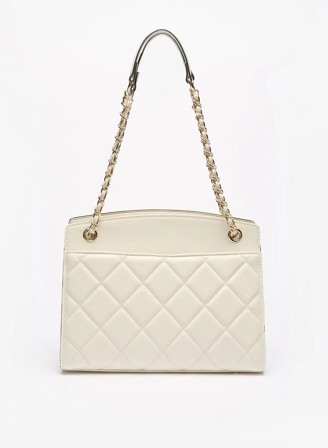 Celeste Women's Quilted Tote Bag with Chain Accented Strap and Zip Closure