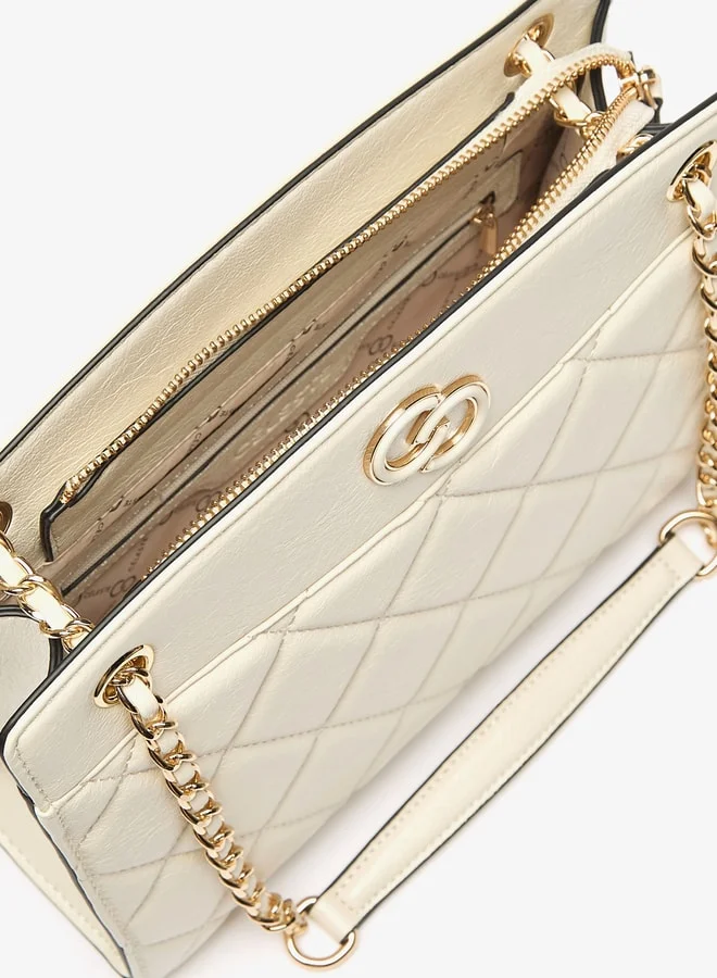 Celeste Women's Quilted Tote Bag with Chain Accented Strap and Zip Closure