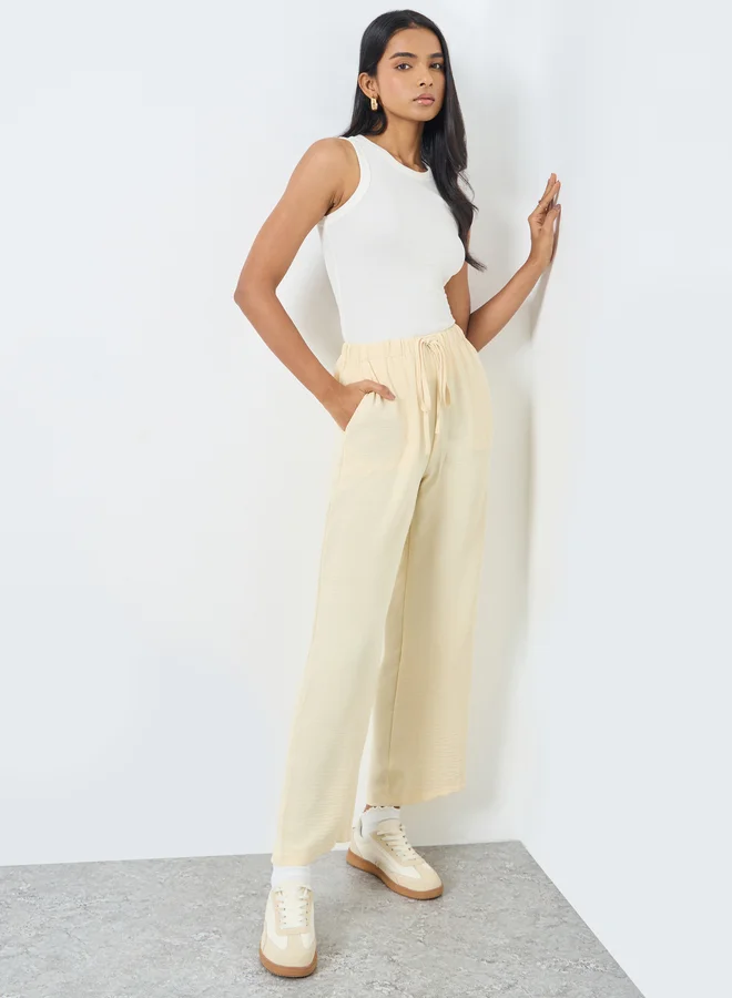تايك تو Take Two Women Solid Drawstring Waist Wide Leg Pants