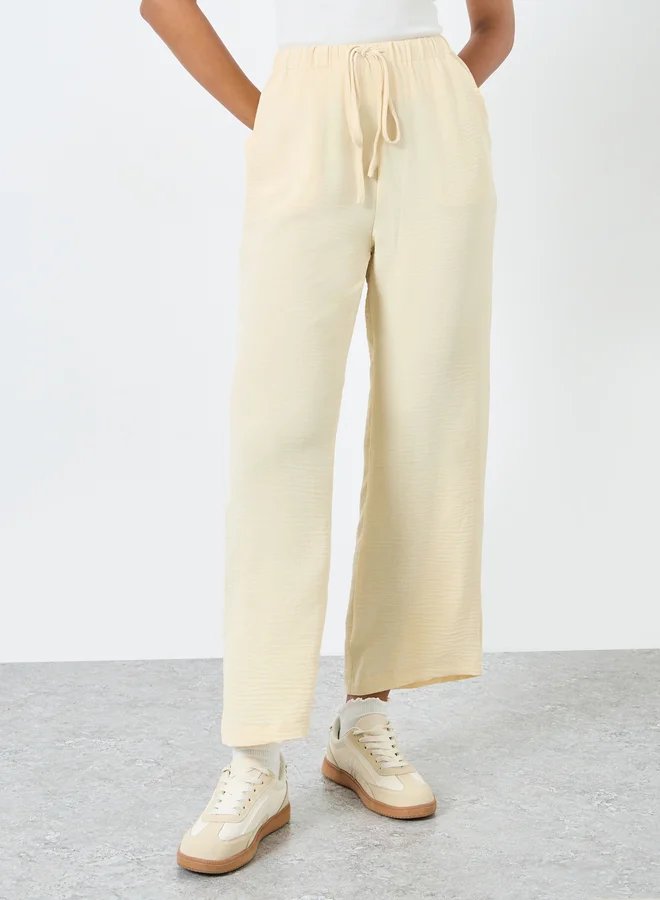 تايك تو Take Two Women Solid Drawstring Waist Wide Leg Pants