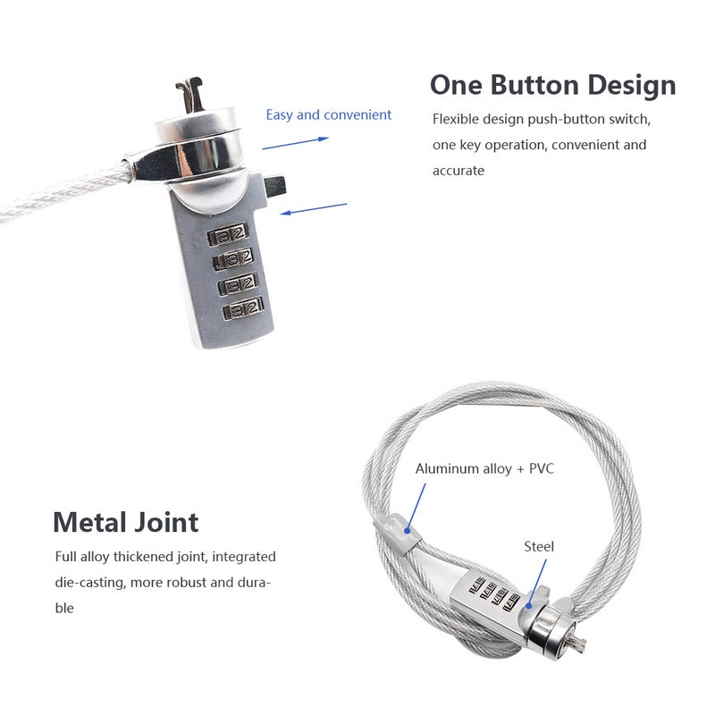 Laptop Coded Lock Intelligent Anti-theft Security Lock 1.2m High Quality Wire Rope Alloy Computer Lock - Image 2