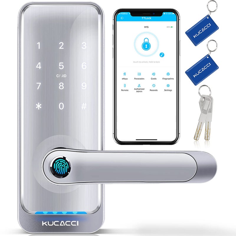 Keypad Smart Door Lock with Handle Kucacci Keyless Entry Smart Lock for Front Door Electronic Code for Exterior Door Retrofit Knob Deadbolt LockSilver