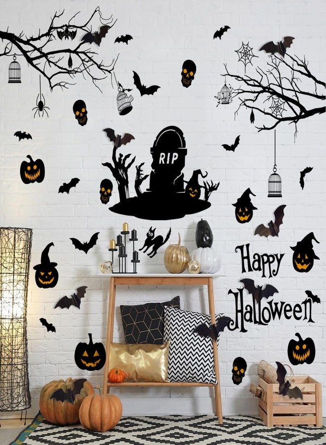 Prabahdak Happy Halloween Wall Decals DIY Black Tree Branches Bat Wall Stickers Funny Boo Pumpkin PVC Home Decal Self-Adhesive Festival Decoration for Holiday Home Party Classroom Office - Image 4
