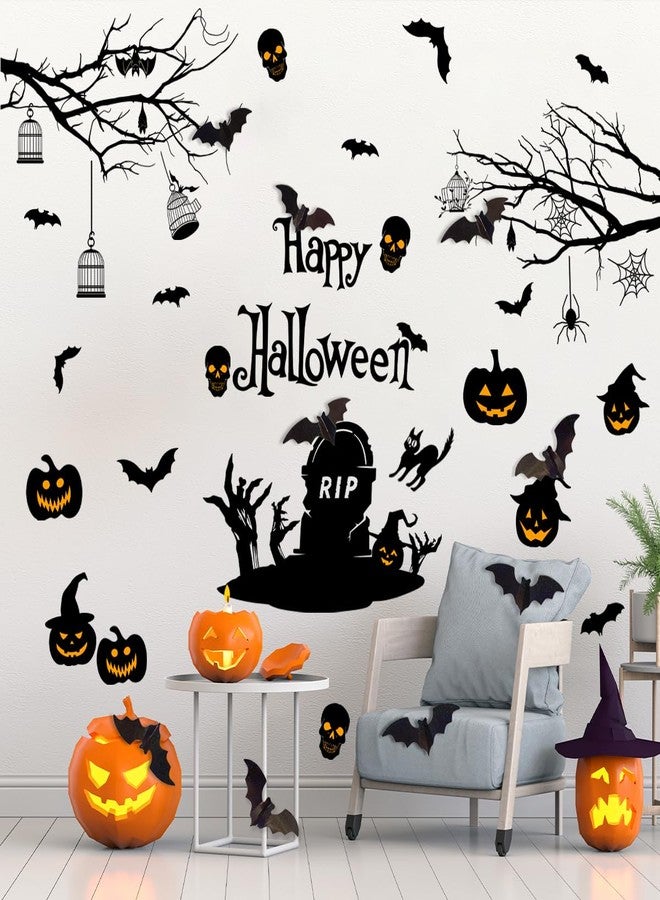Prabahdak Happy Halloween Wall Decals DIY Black Tree Branches Bat Wall Stickers Funny Boo Pumpkin PVC Home Decal Self-Adhesive Festival Decoration for Holiday Home Party Classroom Office - Image 3