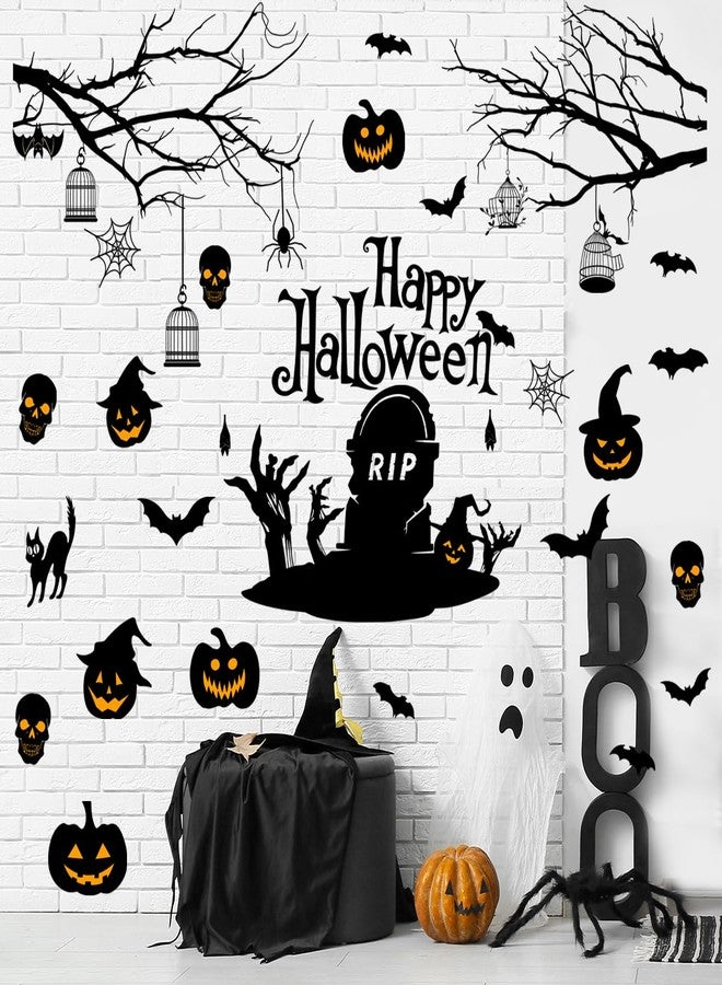 Prabahdak Happy Halloween Wall Decals DIY Black Tree Branches Bat Wall Stickers Funny Boo Pumpkin PVC Home Decal Self-Adhesive Festival Decoration for Holiday Home Party Classroom Office - Image 2