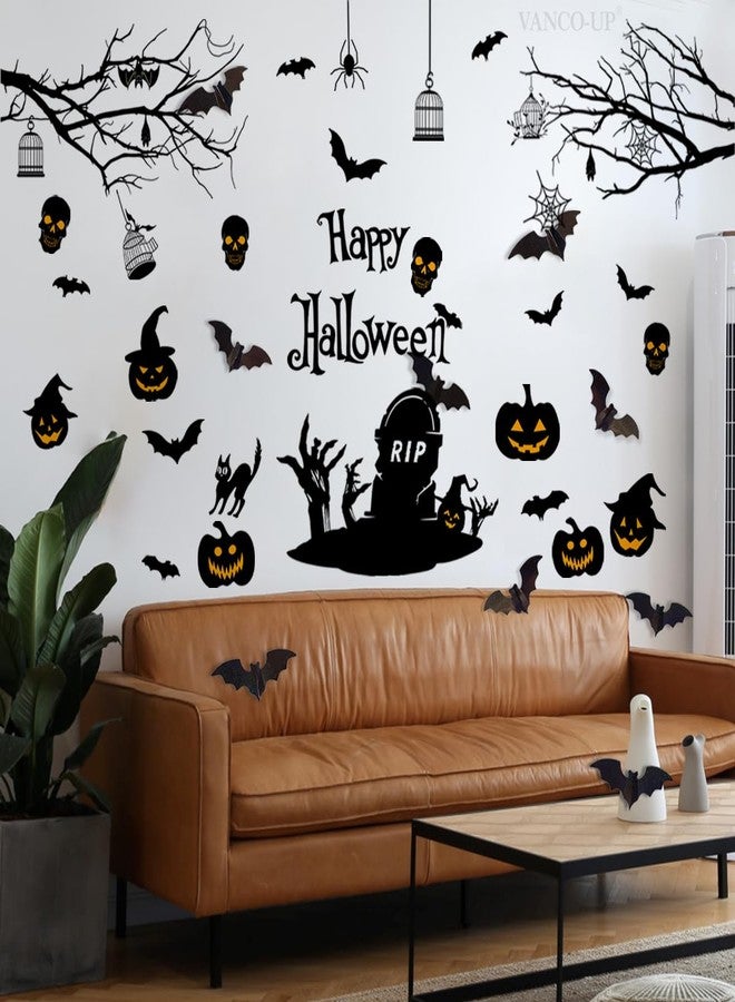 Prabahdak Happy Halloween Wall Decals DIY Black Tree Branches Bat Wall Stickers Funny Boo Pumpkin PVC Home Decal Self-Adhesive Festival Decoration for Holiday Home Party Classroom Office - Image 5