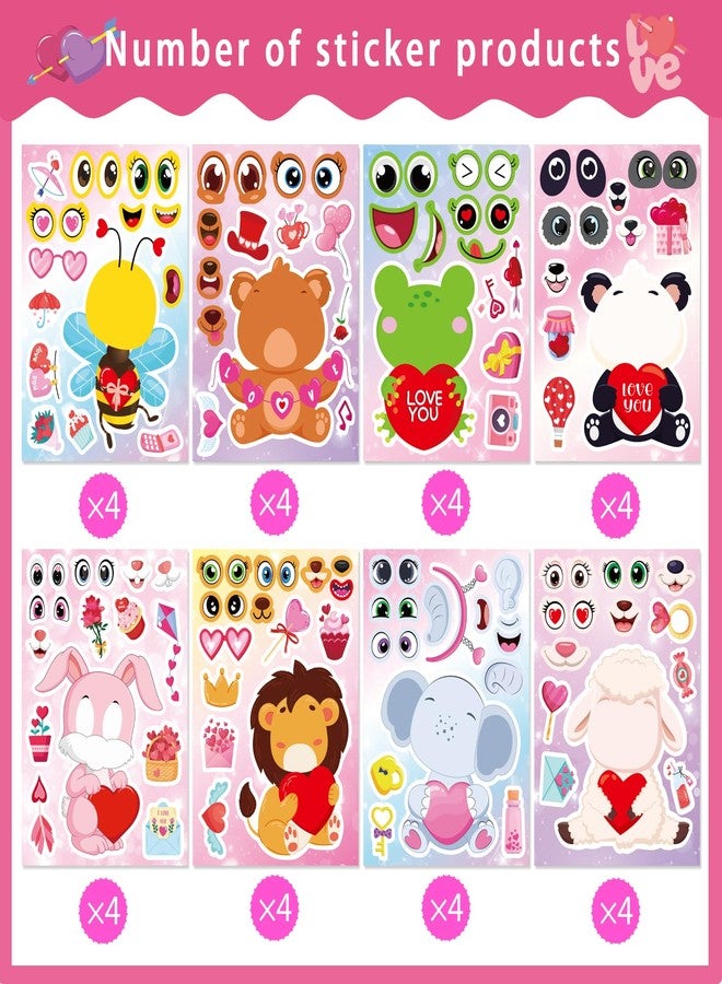 DUJAA 32 Sheets Valentine Stickers for Kids Toddlers, Make a Face Stickers, Animal Love Heart Stickers, Make Your Own Animal Stickers Party Decorations Supplies - Image 3