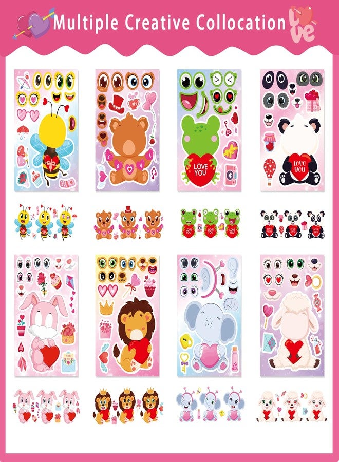 DUJAA 32 Sheets Valentine Stickers for Kids Toddlers, Make a Face Stickers, Animal Love Heart Stickers, Make Your Own Animal Stickers Party Decorations Supplies - Image 2
