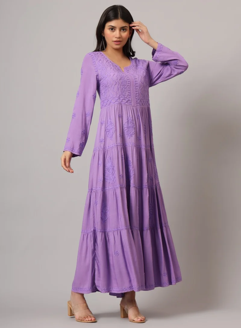 الايا جلابية رايون لكناوي شيكانكاري مطرزة يدوياً-AL3935