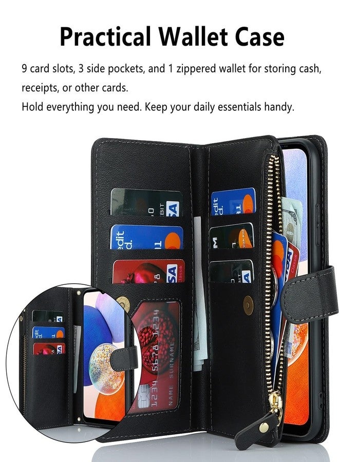 آي كوفر كايس جراب iCoverCase لهاتف سامسونج جالاكسي A23 5G، جراب محفظة مع حامل بطاقات للنساء، جراب من الجلد الصناعي مع حزام كتف وحبل وحامل، جيب بسحاب، فتحات لبطاقات الائتمان (أسود) - Image 3