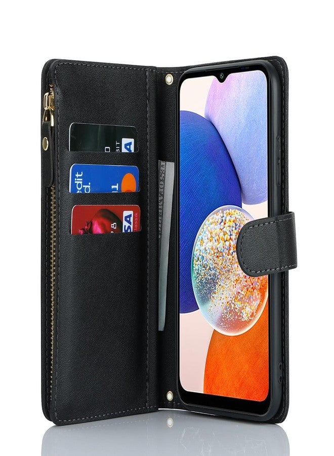 آي كوفر كايس جراب iCoverCase لهاتف سامسونج جالاكسي A23 5G، جراب محفظة مع حامل بطاقات للنساء، جراب من الجلد الصناعي مع حزام كتف وحبل وحامل، جيب بسحاب، فتحات لبطاقات الائتمان (أسود) - Image 4