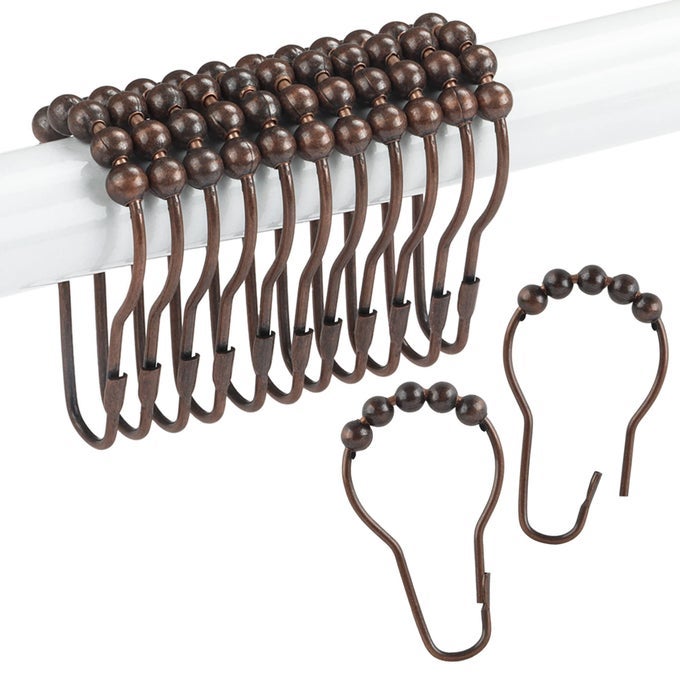 SHOWER CURTAIN HOOKS RINGS RUSTPROOF METAL SHOWER CURTAIN RINGS FOR BATHROOM SHOWER RODS CURTAINS SET OF 12 BRONZE