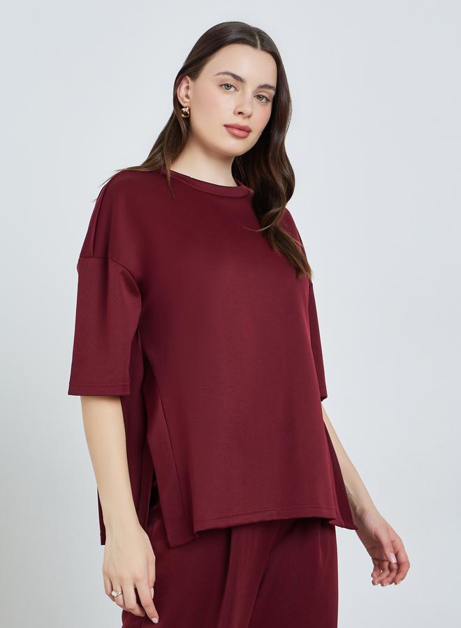 Styli Women Burgundy Solid Oversized T-Shirt - Image 4