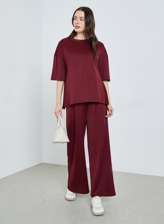 Styli Women Burgundy Solid Oversized T-Shirt - Image 1