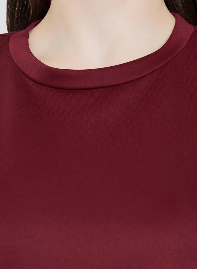 Styli Women Burgundy Solid Oversized T-Shirt