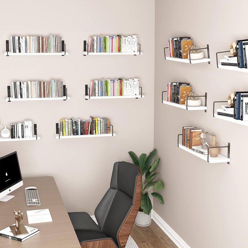 EALLRINEC Floating Shelves - 24 Inch Wall Mounted Set of 3, Rustic Wood Shelves for Living Room Storage and Wall Decor (White) - Image 4