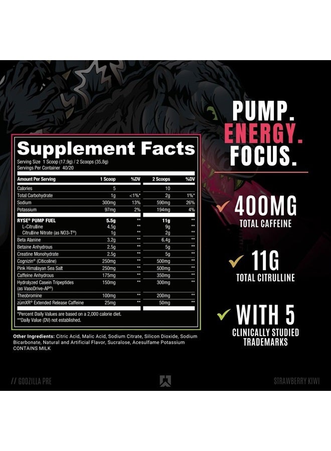 RYSE Up Supplements Noel Deyzel x Godzilla Pre Workout | Intense Pumps, Energy, & Focus | Citrulline & Beta Alanine | 400mg Total Caffeine | 40 Servings (Strawberry Kiwi) - Image 2