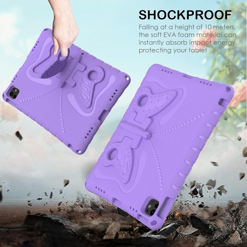 for iPad Pro 13inch 2024 Case,Lightweight EVA Kid Friendly Shockproof Protective Case,Shoulder Strap Case Butterfly Kids Case(Purple) - Image 3