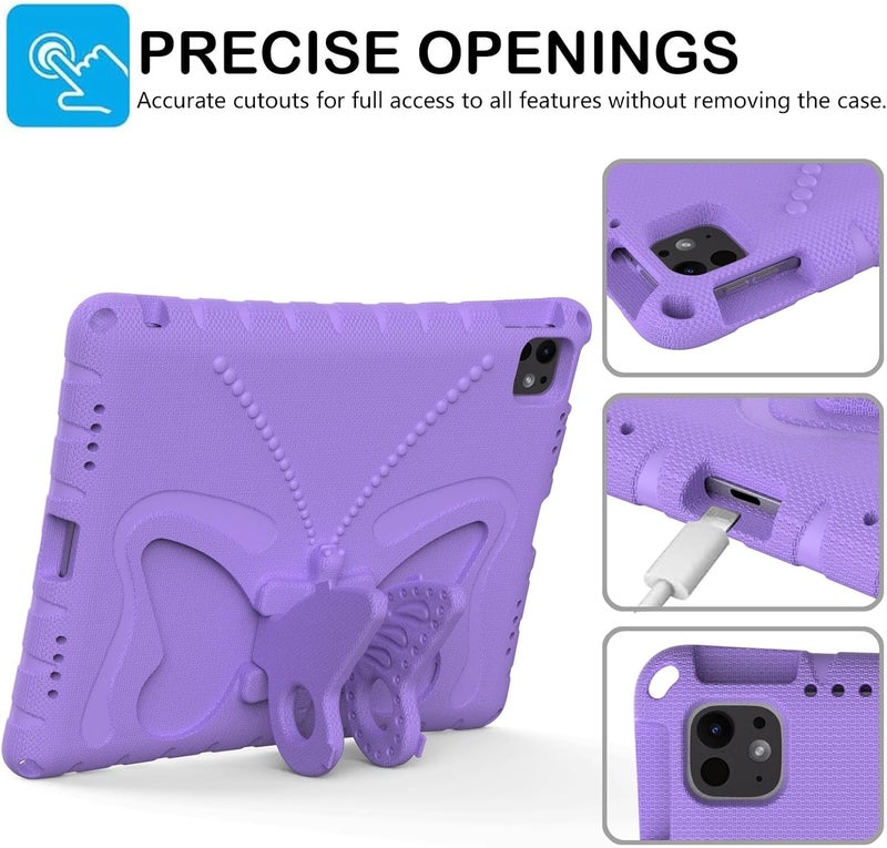 for iPad Pro 13inch 2024 Case,Lightweight EVA Kid Friendly Shockproof Protective Case,Shoulder Strap Case Butterfly Kids Case(Purple) - Image 2