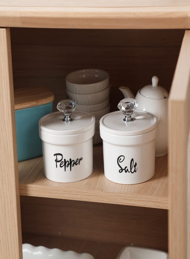 HAOTOP Salt and Pepper Bowls with Crystal Lid, 12.5 oz Ceramic Salt Pepper Container for Countertop,Farmhouse Kitchen Decor, Set of 2 (Silver) - Image 5