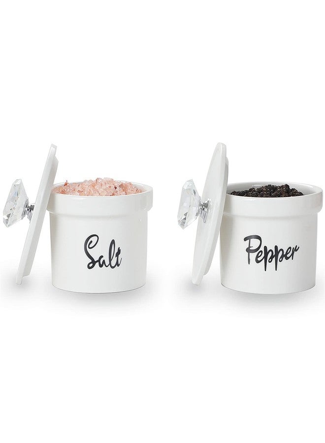 HAOTOP Salt and Pepper Bowls with Crystal Lid, 12.5 oz Ceramic Salt Pepper Container for Countertop,Farmhouse Kitchen Decor, Set of 2 (Silver) - Image 1