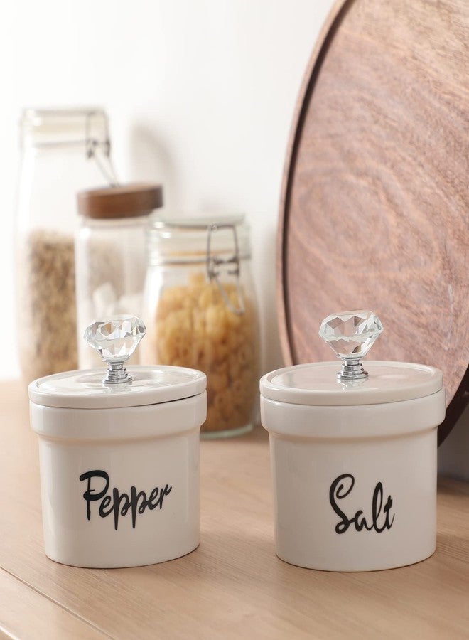 HAOTOP Salt and Pepper Bowls with Crystal Lid, 12.5 oz Ceramic Salt Pepper Container for Countertop,Farmhouse Kitchen Decor, Set of 2 (Silver) - Image 3